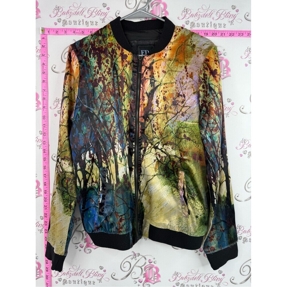 FDJ jacket zip up forest Multicolor Art-Print Bomber Jacket - Green/Blue/Purple